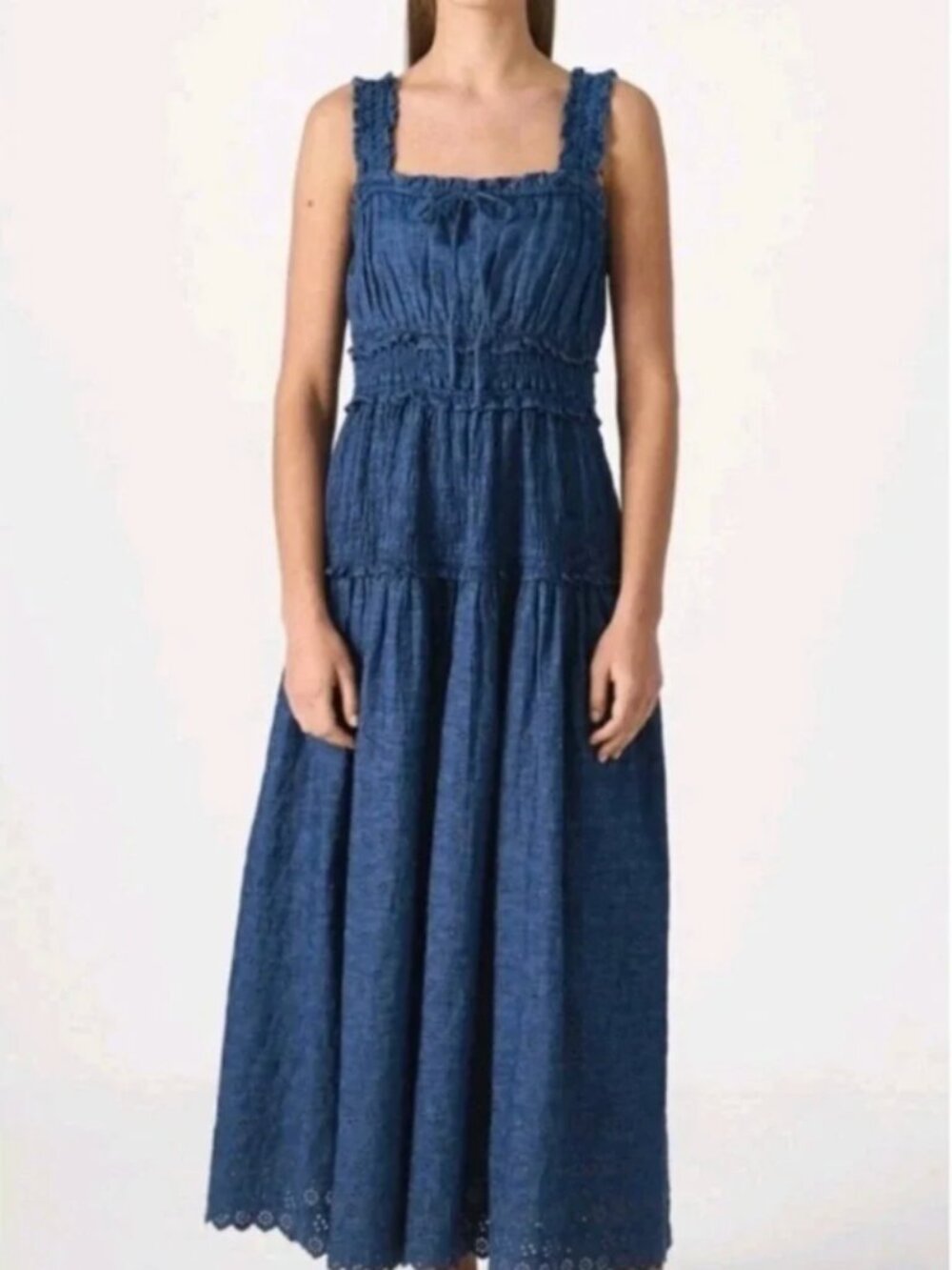 Gap x DÔEN Blue Eyelet Smocked Midi Dress Size L